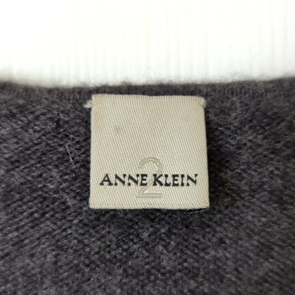 Anne Klein 100% Wool Fringe Hem Round Neck Tank Top & Cardigan Sweater Set Gray - Picture 15 of 16
